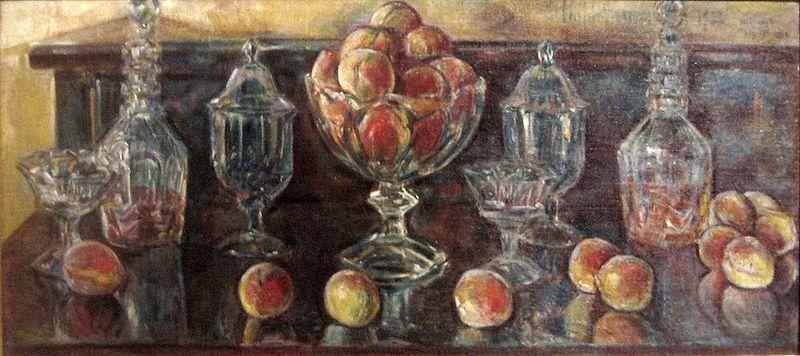 Childe Hassam Still Life with Peaches and Old Glass